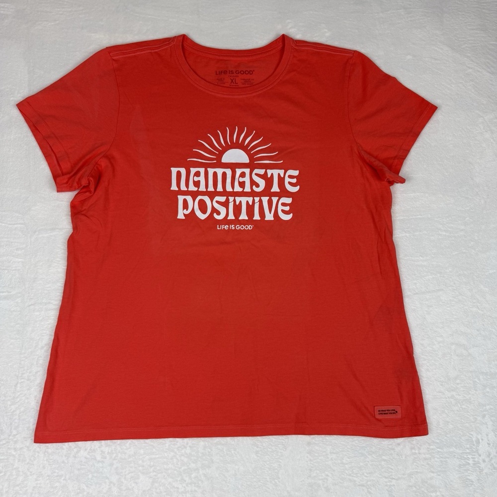 Life Is Good Crusher Tee Women's Size XL Coral S/S Shirt Namaste Positive